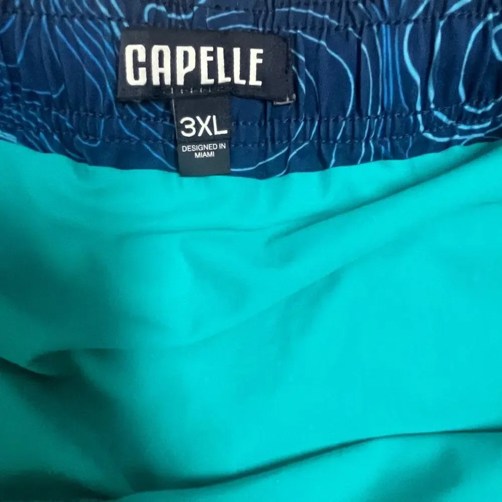 Capelle Swim Trunks Shorts Men Size 3XL Blue Multi Pockets Inner Lining Pull On